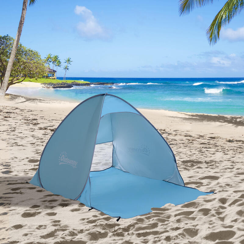 Abrigo solar de praia Portátil com Proteção UV outsunny 150x500x115cm Azul