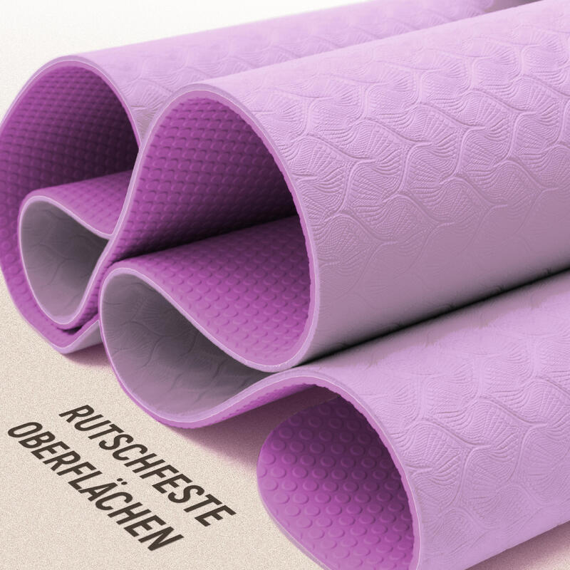 Yogamat met riem in flieder antislip, fitness en sportmat, pilates mat, sportmat