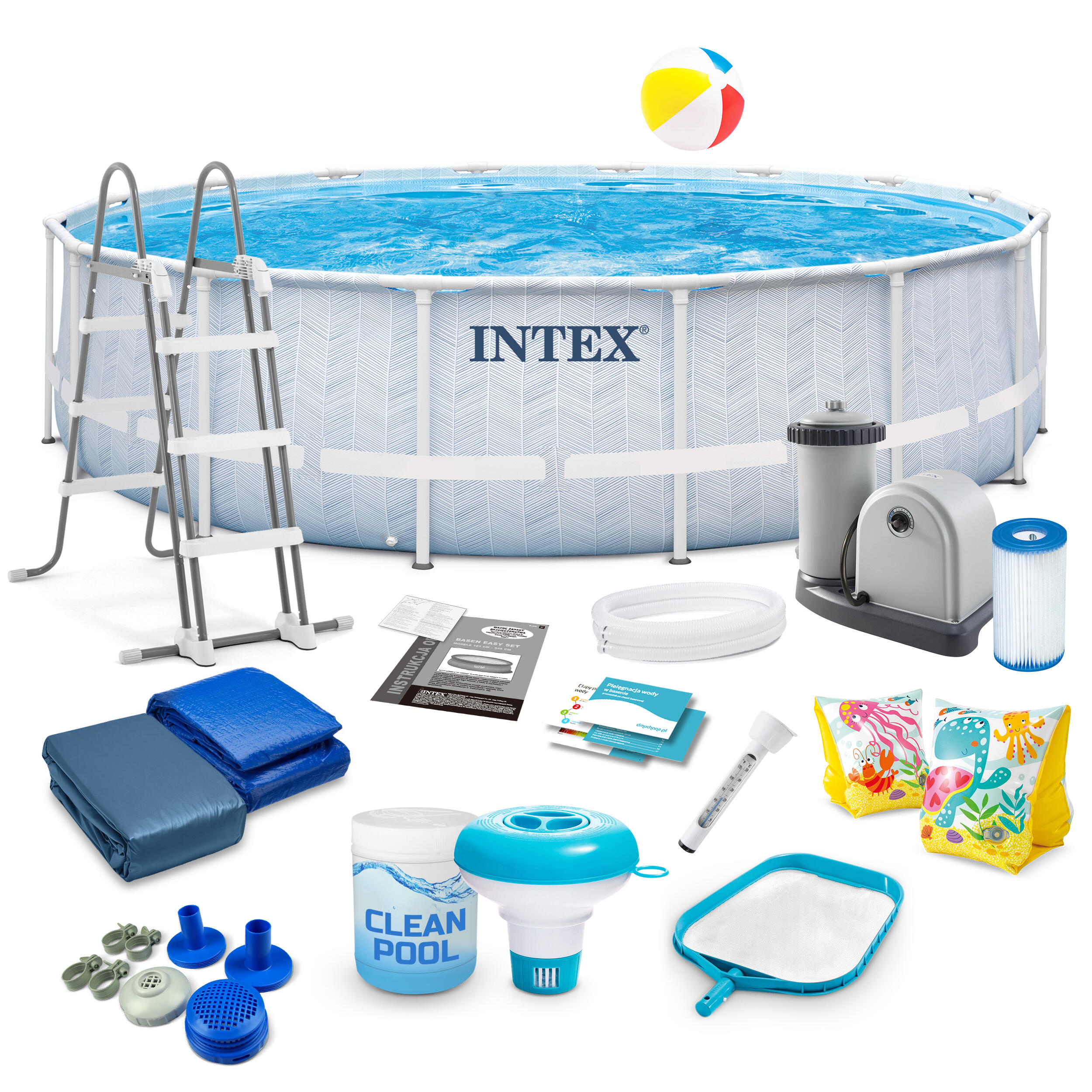 Basen ogrodowy stelażowy Intex 488x122 cm zestaw 17w1