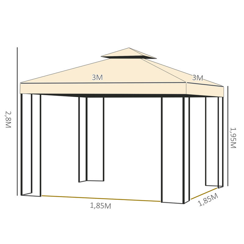 Pégola Exterior 300x300x265 cm Bege Outsunny