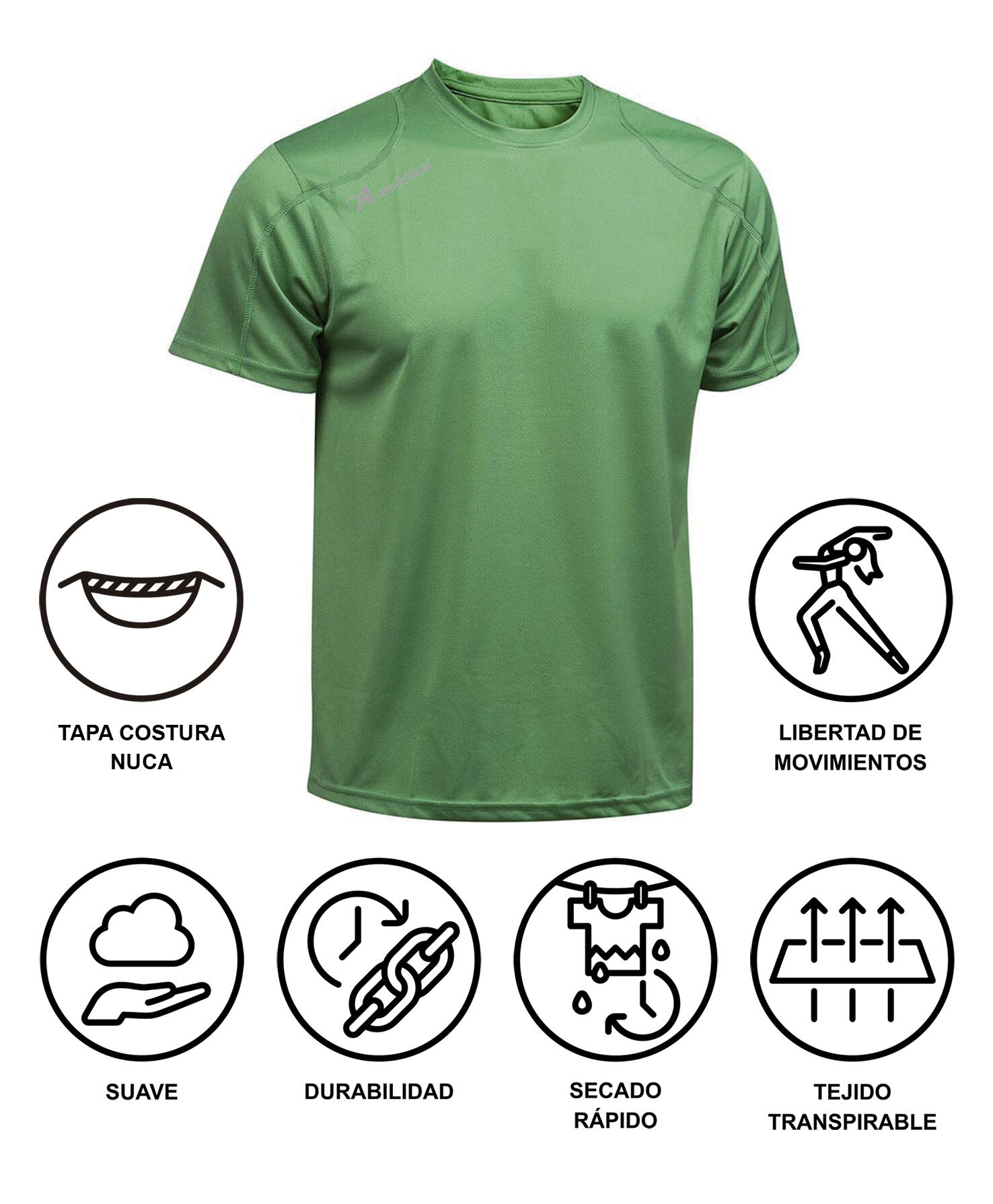 Camiseta Running Manga Corta Hombre Asioka Río Verde Transpirable 7/7