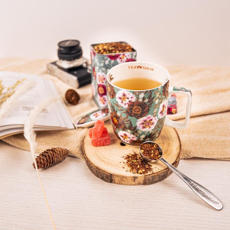 Tea Shop Taza de Té con filtro y tapa Mug Harmony Bouquet Taza de porcelana