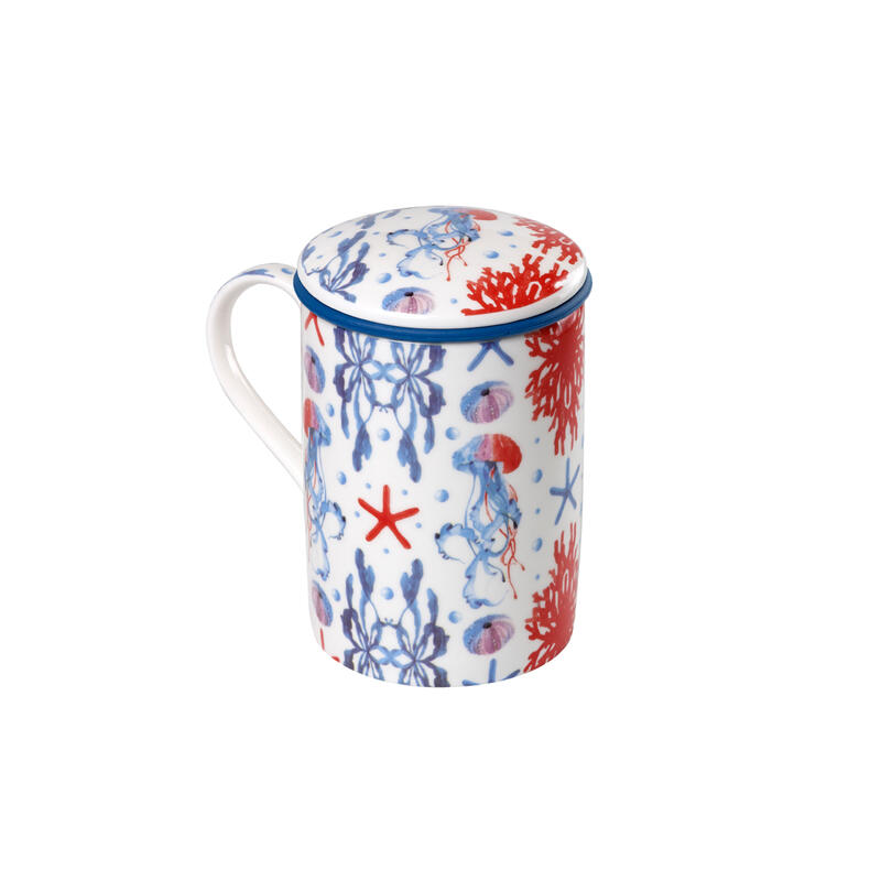 Tea Shop Taza de Té con filtro y tapa Mug Classic Undersea Taza de porcelana