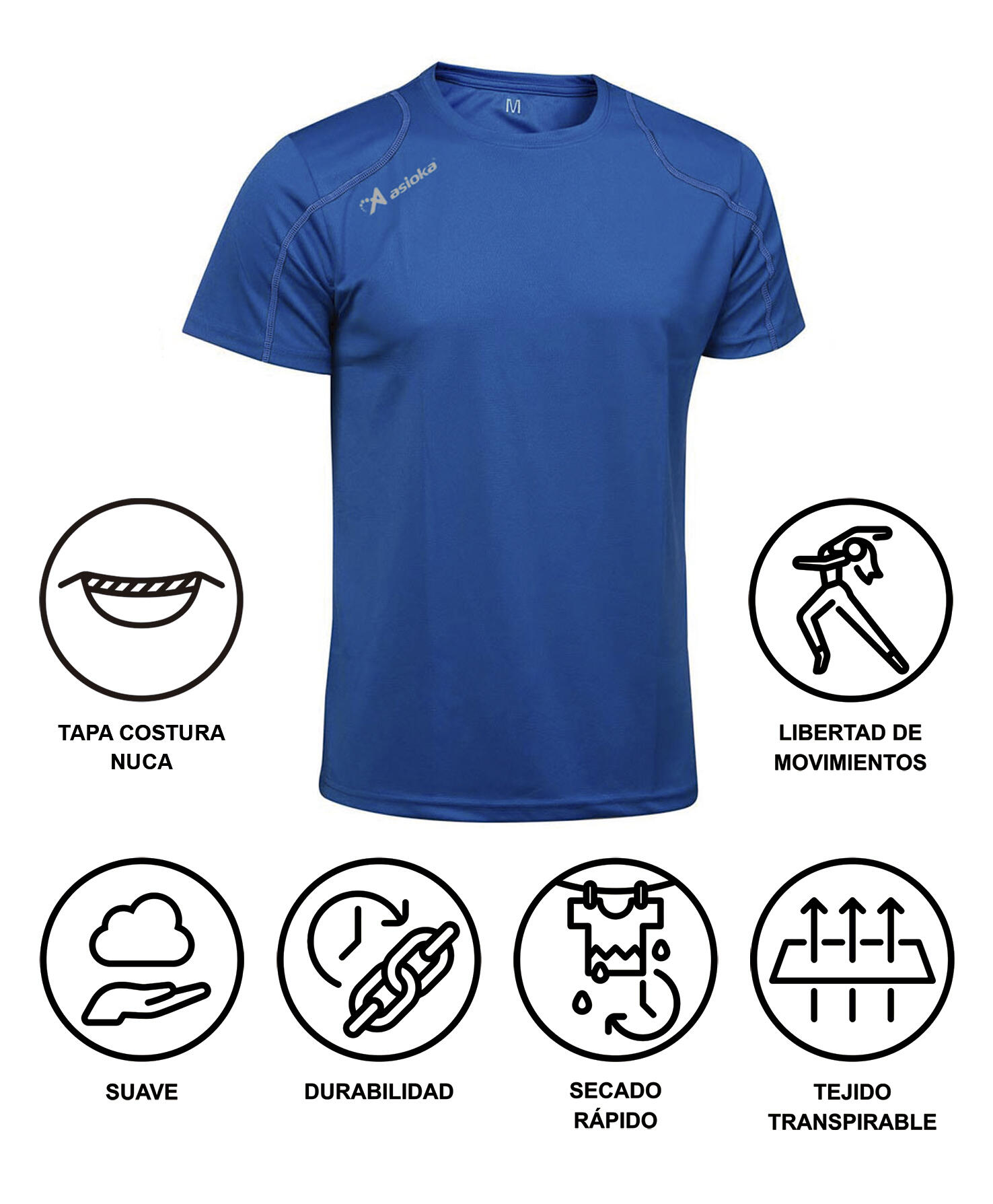 Camiseta Running Manga Corta Hombre Asioka Río Azul Royal Transpirable 7/7