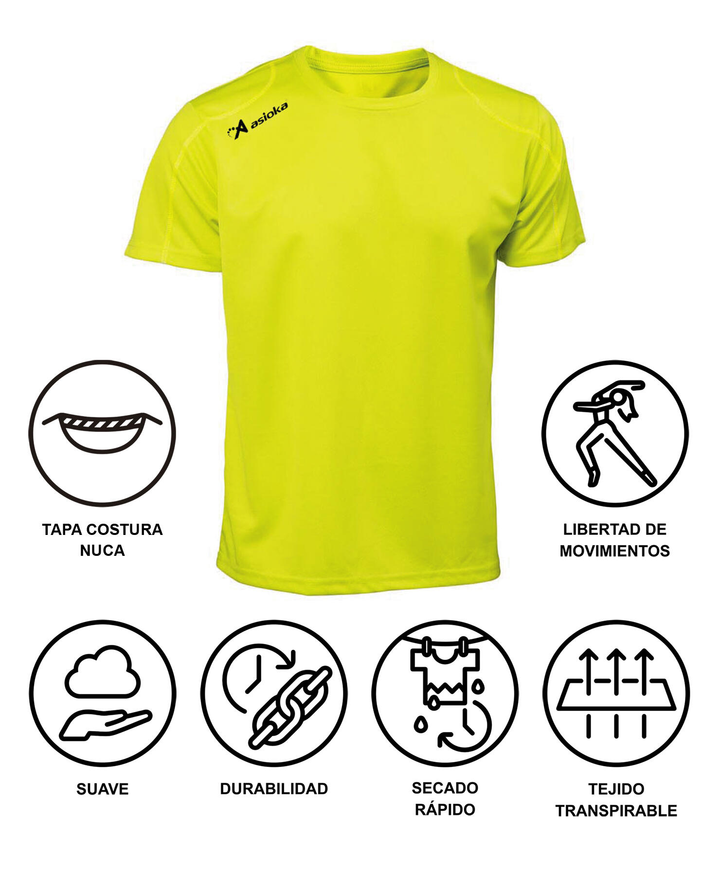 T-shirt Running Asioka Homme Jaune Fluo Respirant 7/7