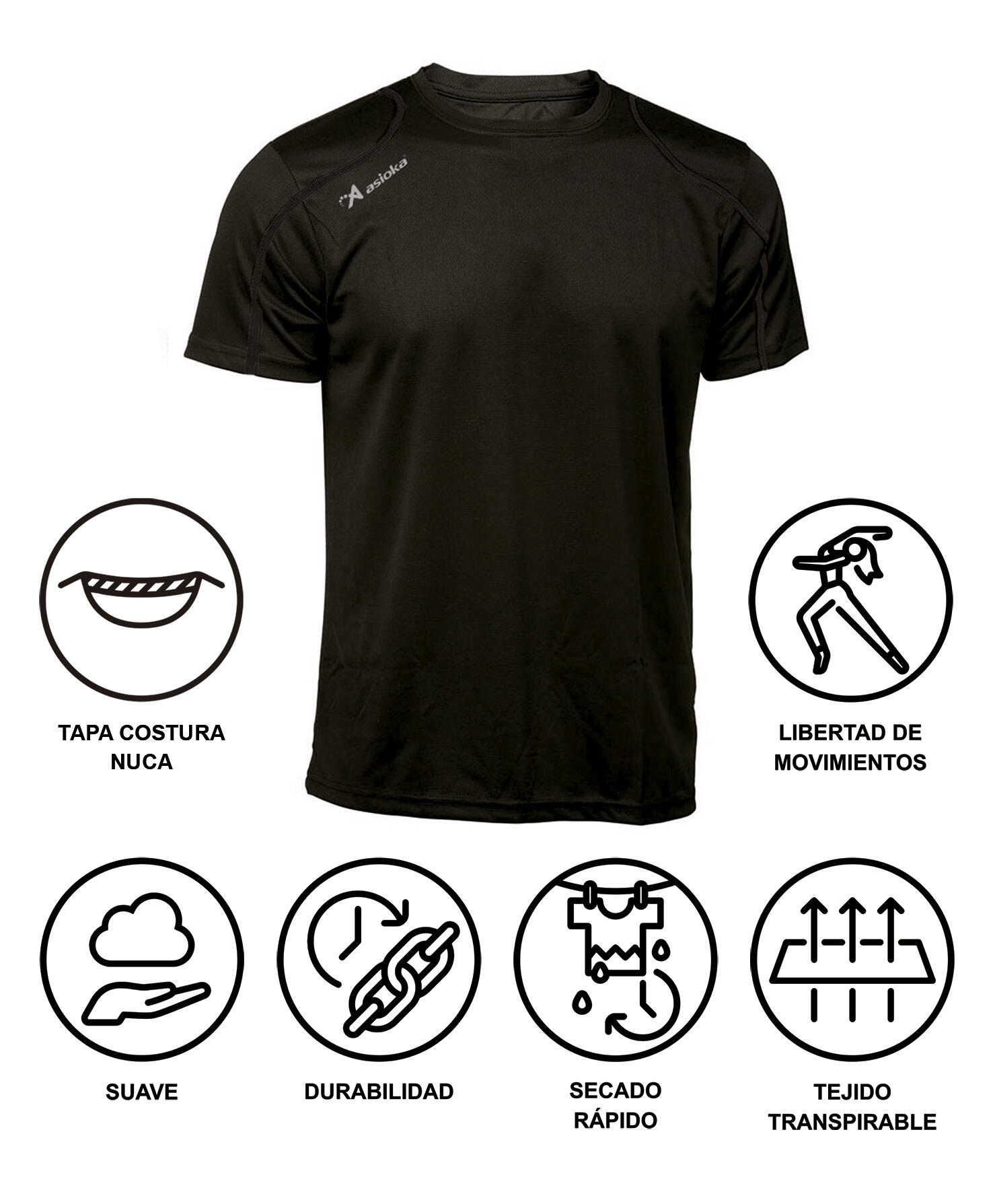 Camiseta Running Manga Corta para Niños Asioka Río Negro Transpirable 6/7