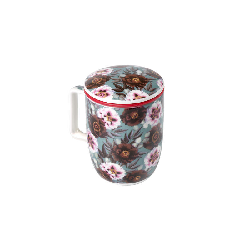 Tea Shop Taza de Té con filtro y tapa Mug Harmony Bouquet Taza de porcelana