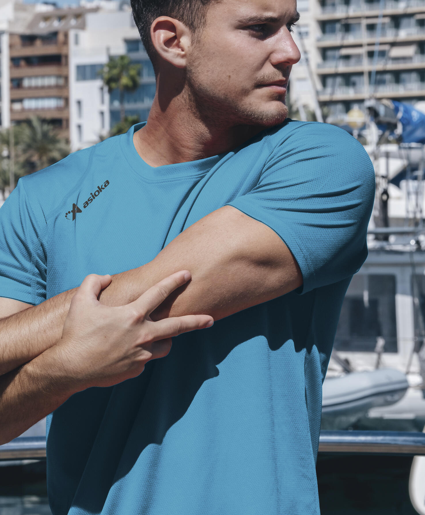 Camiseta Running Manga Corta Hombre Asioka Río Azul Celeste Transpirable 4/7
