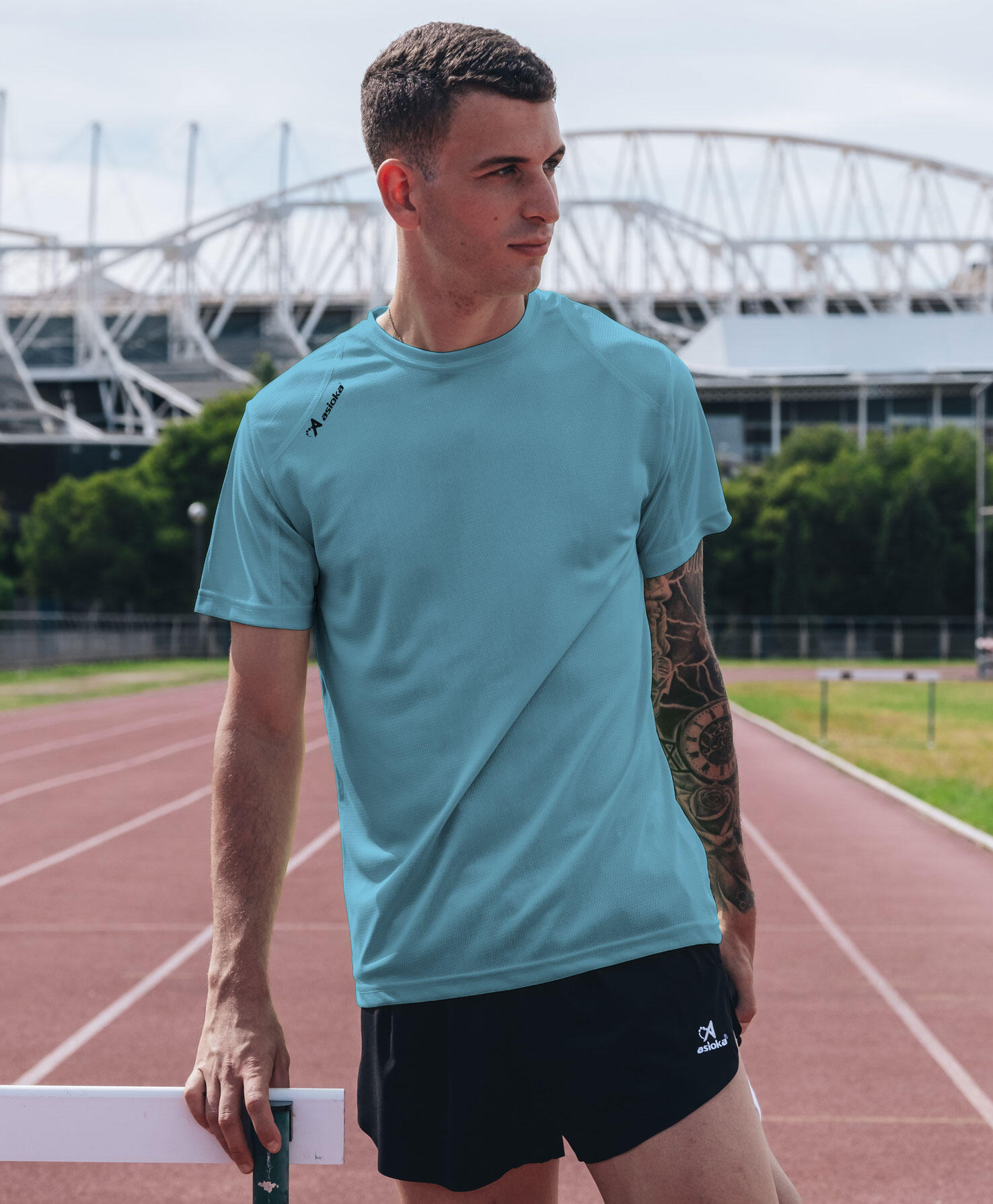 Camiseta Running Manga Corta Hombre Asioka Río Azul Celeste Transpirable 7/7