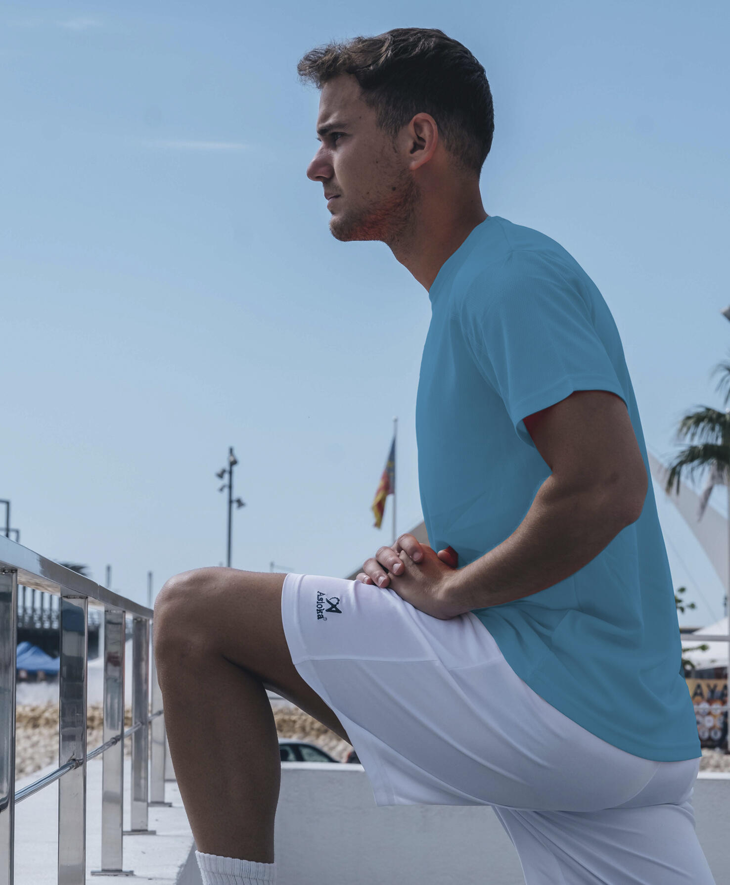 Camiseta Running Manga Corta Hombre Asioka Río Azul Celeste Transpirable 2/7