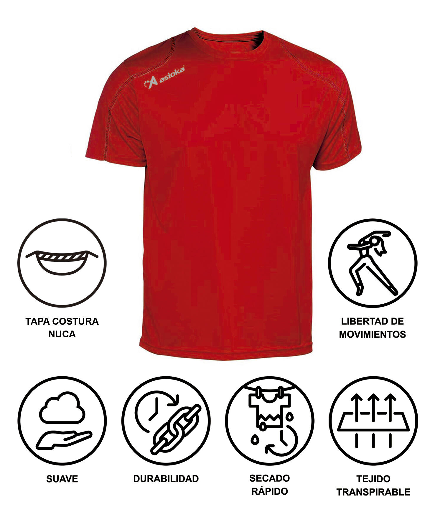 Camiseta Running Manga Corta Hombre Asioka Río Roja Transpirable 7/7