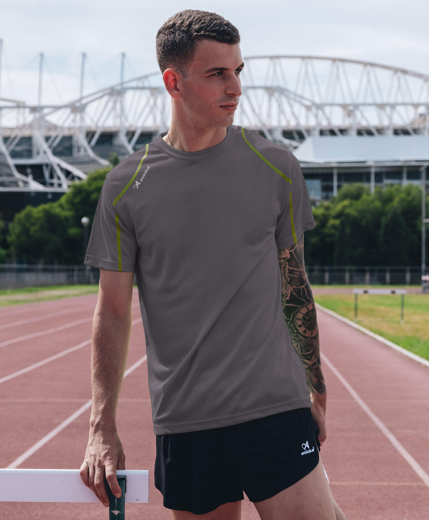 Camiseta Running Manga Corta Hombre Asioka Río Gris Transpirable 7/7