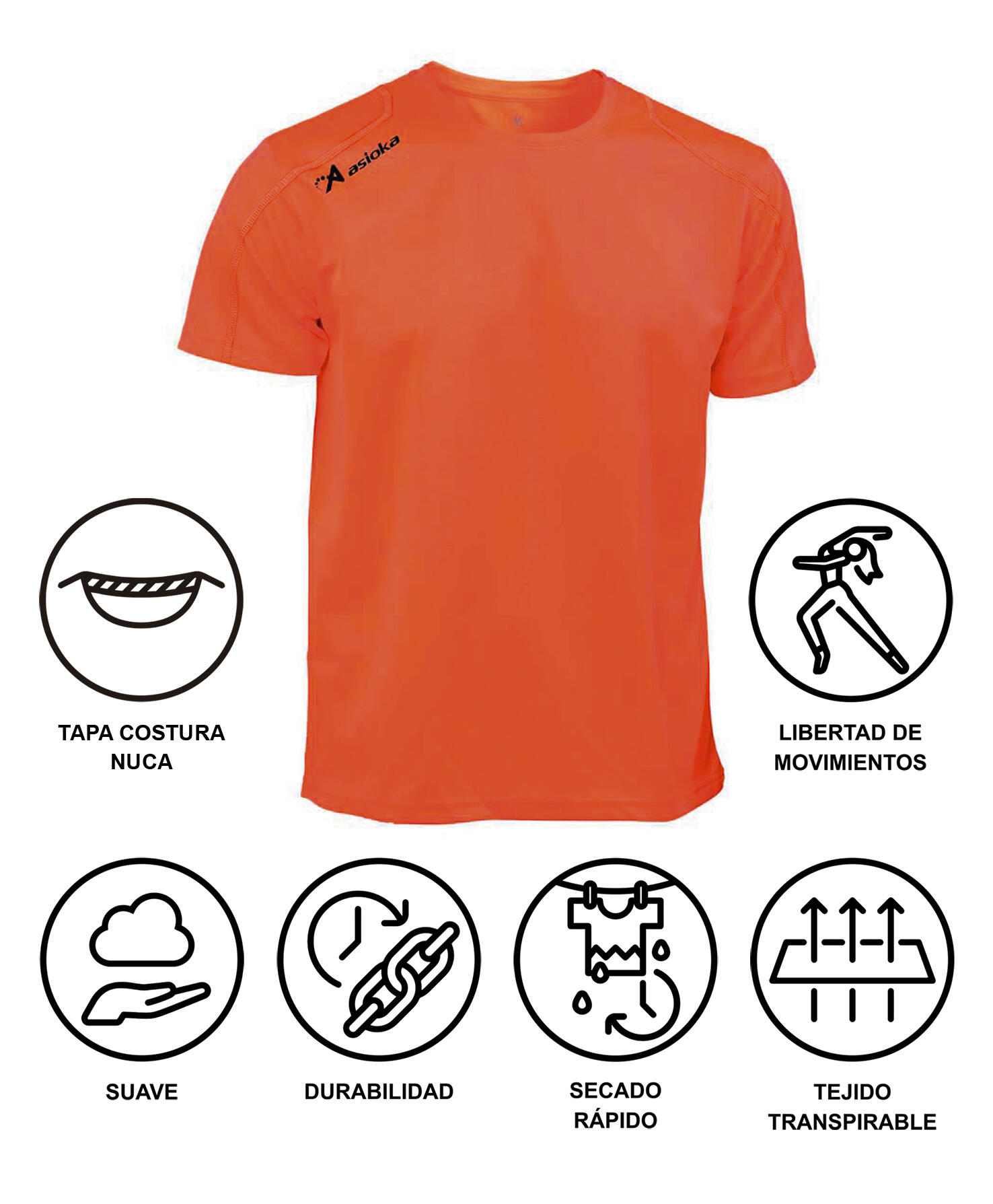 Camiseta Running Manga Corta Hombre Asioka Río Naranja Transpirable 7/7