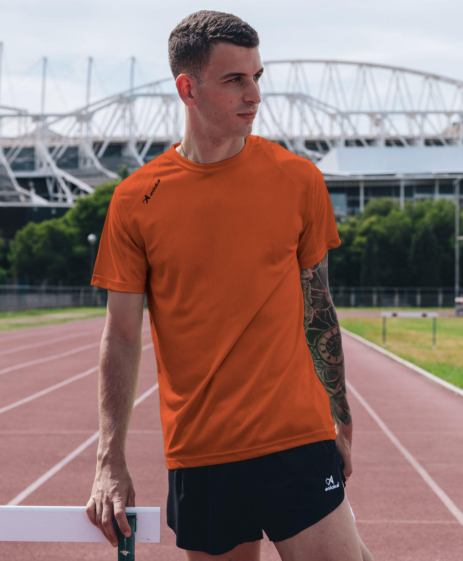Camiseta Running Manga Corta Hombre Asioka Río Naranja Transpirable 4/7
