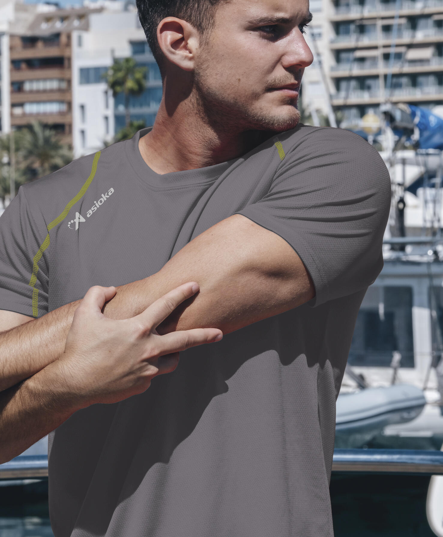 Camiseta Running Manga Corta Hombre Asioka Río Gris Transpirable 3/7