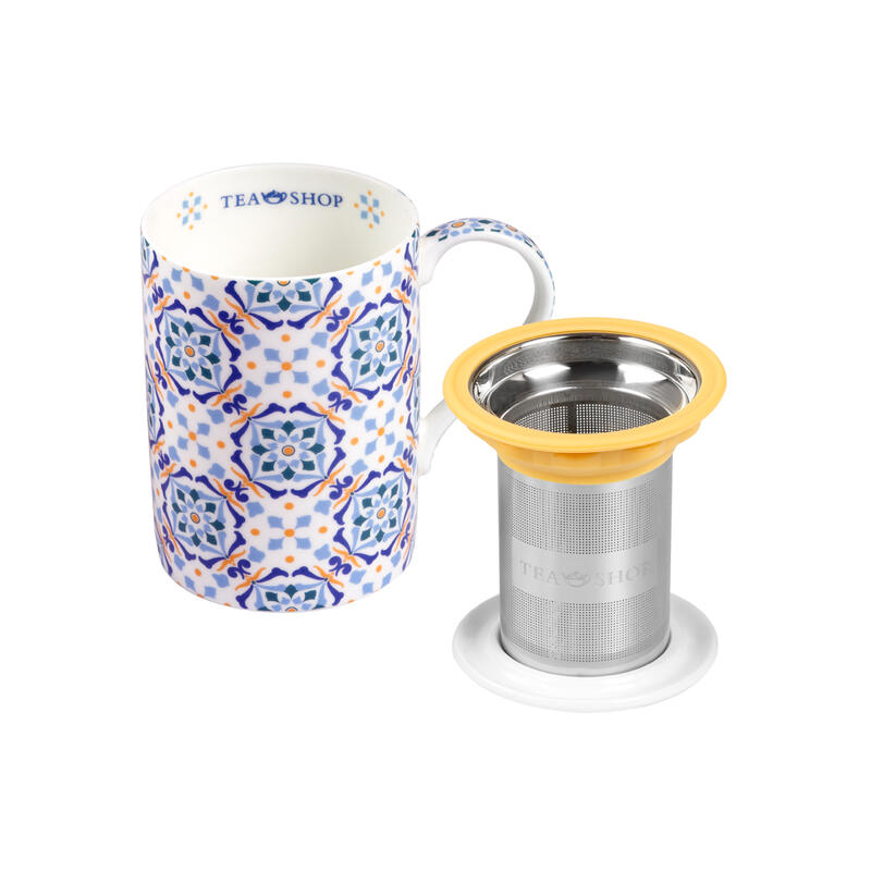 Tea Shop Taza de Té con filtro y tapa Mug Classic Fez Taza de porcelana