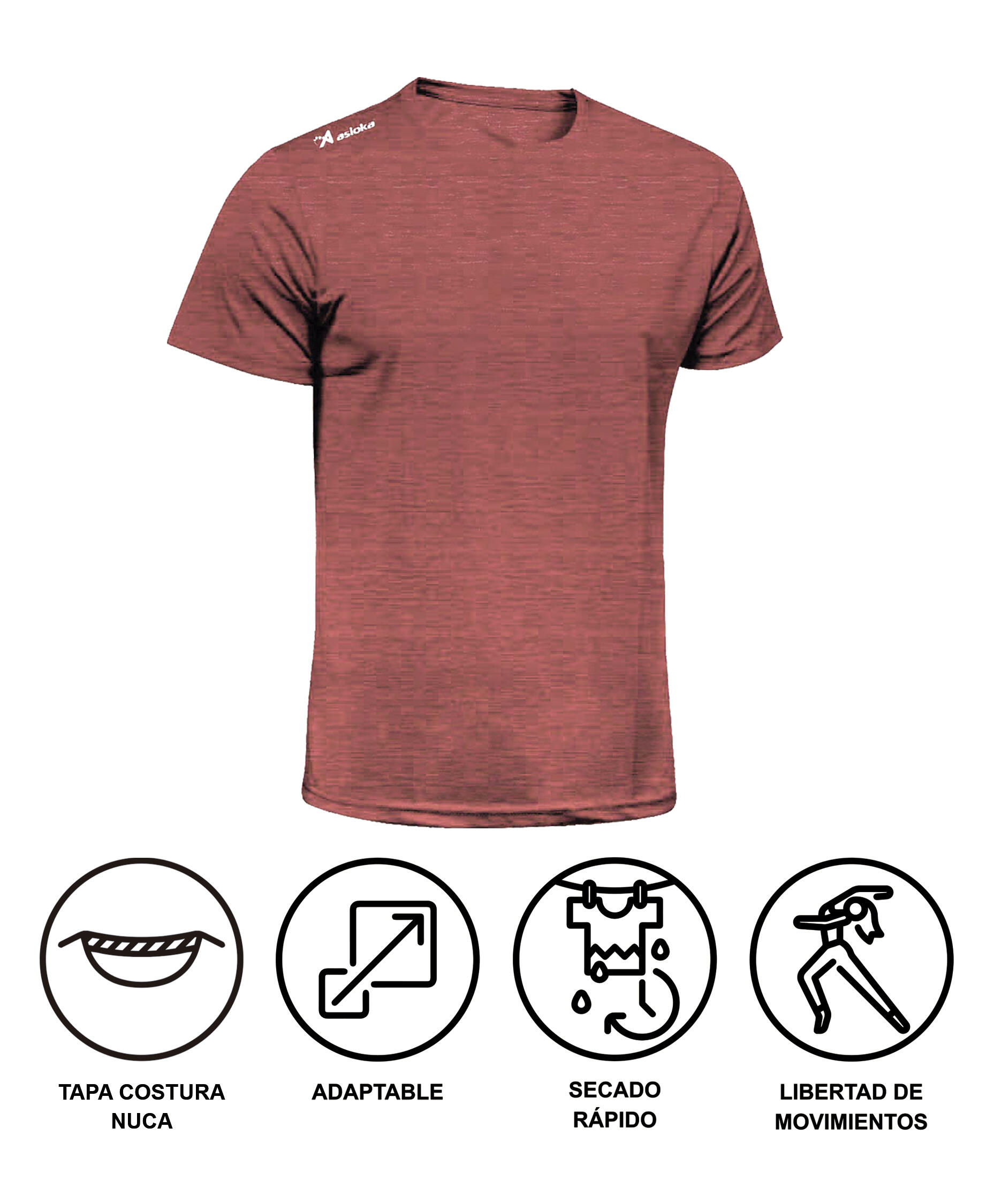 Camiseta Running Manga Corta Hombre Asioka Río Jaspe Salmón Transpirable 2/6