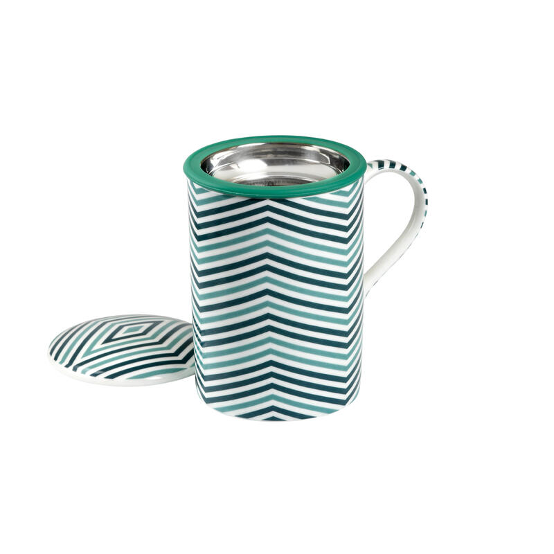 Tea Shop Taza de Té Mug Classic Green Chevron de porcelana
