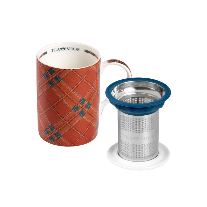 Tea Shop Taza de Té con filtro y tapa Mug Classic Kilt Taza de porcelana