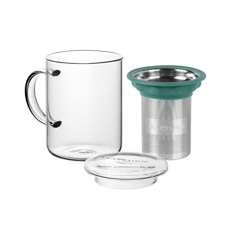 Tea Shop Taza de Té con filtro y tapa All in One Mug Basil Taza de cristal