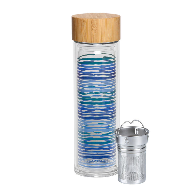 Tea Shop Travel Tea Ocean Waves Botella cristal doble pared y filtro Acero Inox