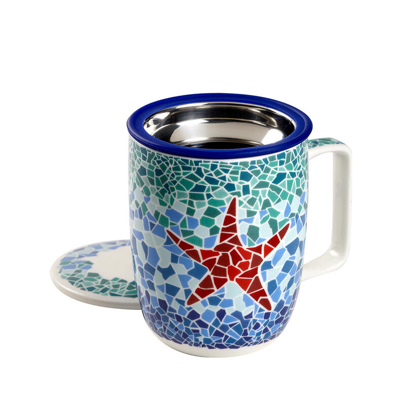 Tea Shop Taza de Té con filtro y tapa Mug Harmony Estrella Taza de porcelana