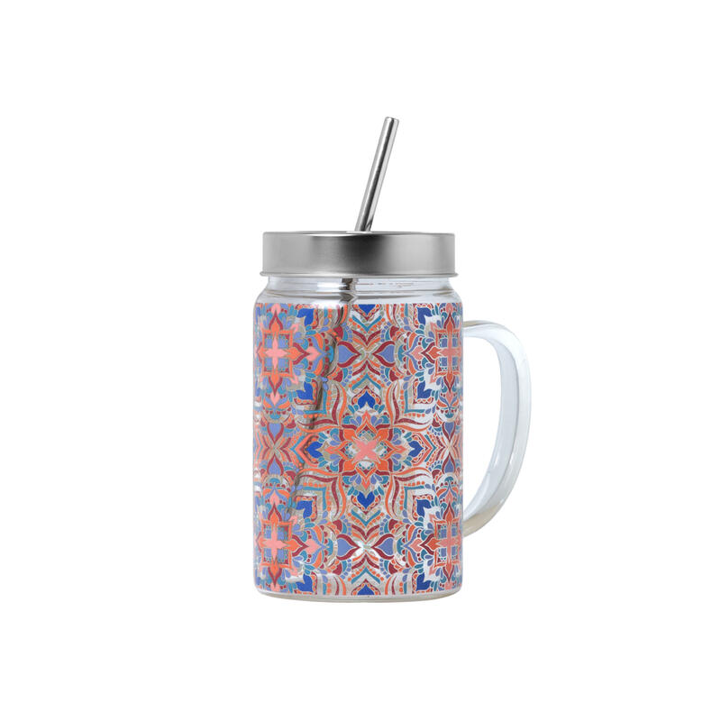 Tea Shop Glass Jar Mallow Jarra de cristal con tapa y pajita