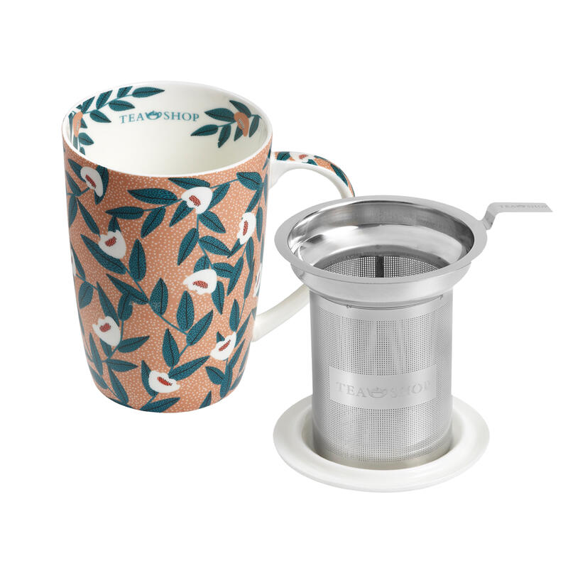 Tea Shop Taza de Té con filtro y tapa Mug Super Jumbo Nature Taza de porcelana