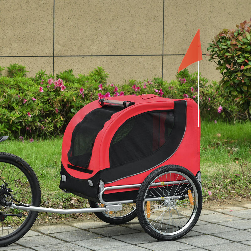 Remolque Bicicleta de Mascota PawHut 130x73x90 cm Rojo