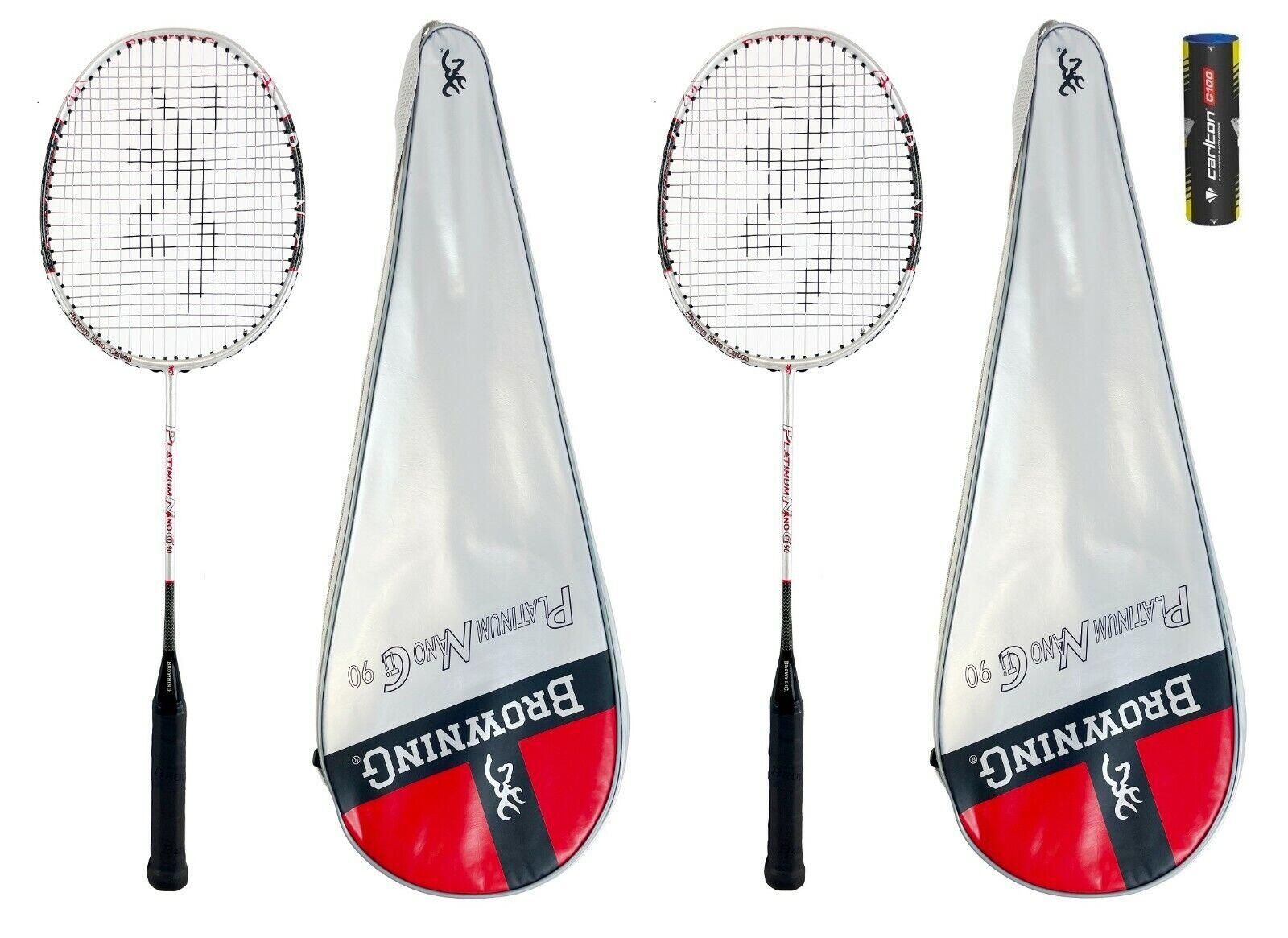 Browning Platinum Nano 90 Badminton Racket Twin Set, Covers & Shuttles 1/2