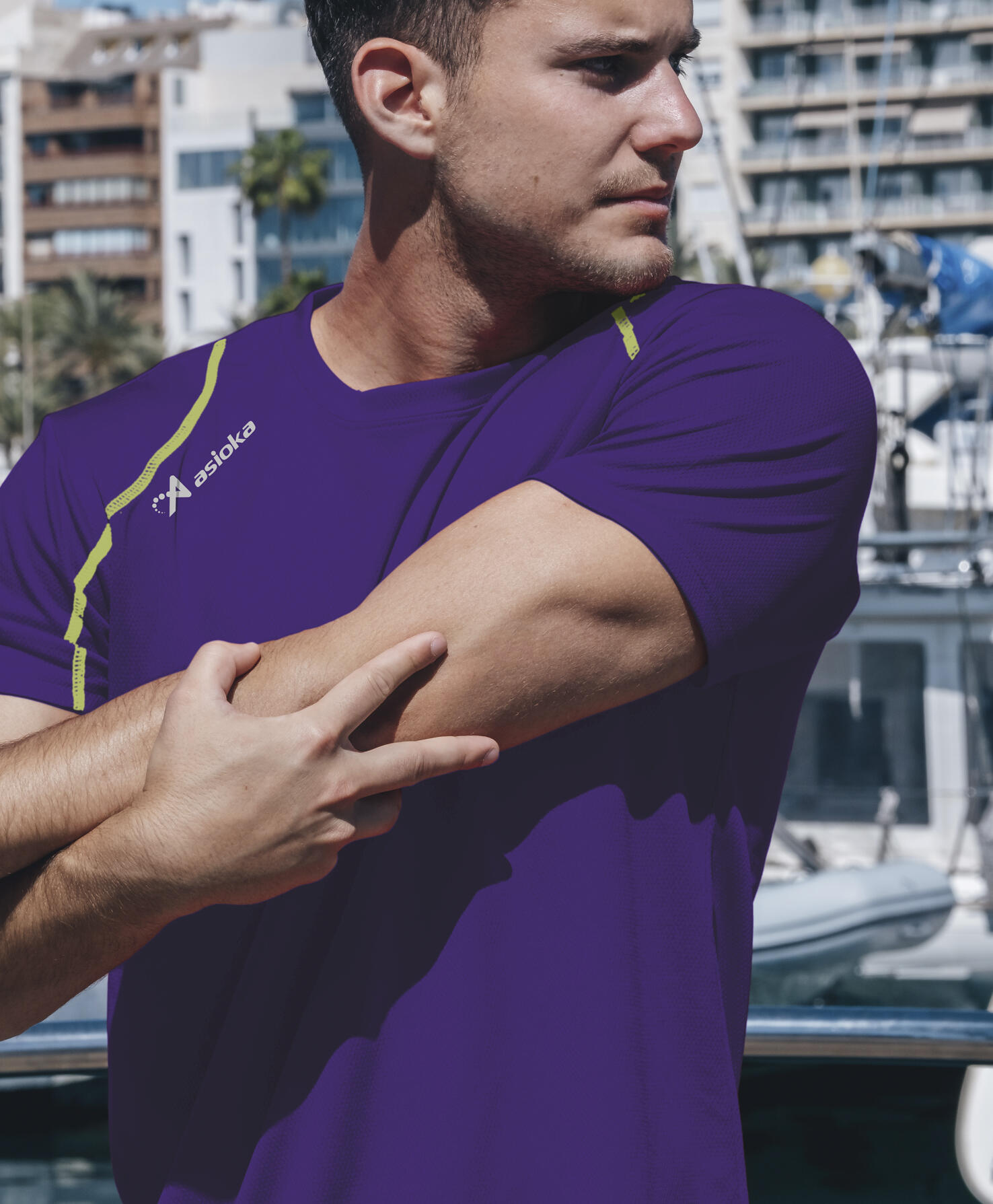 Camiseta Running Manga Corta Hombre Asioka Río Morado Transpirable 3/7