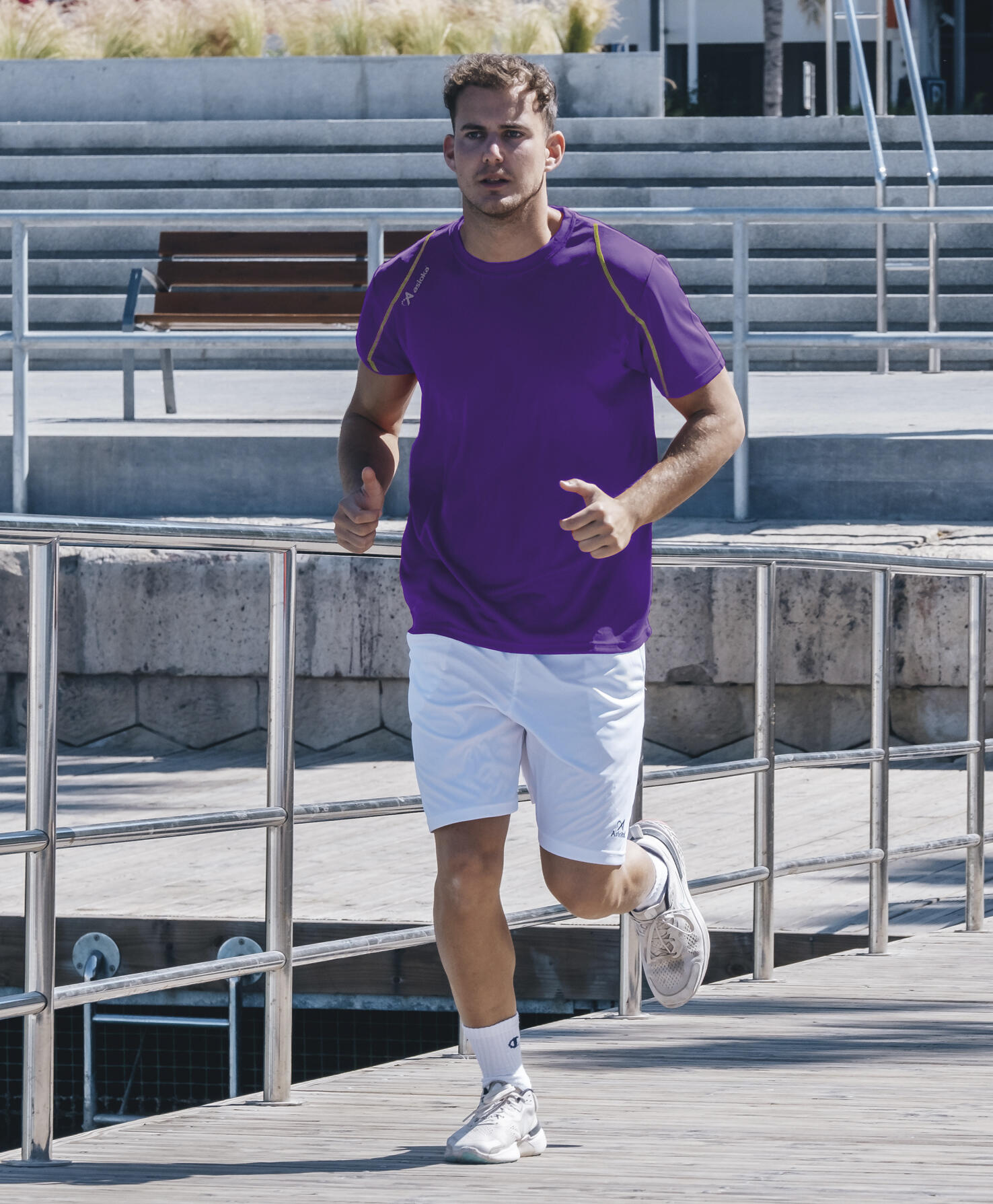 Camiseta Running Manga Corta Hombre Asioka Río Morado Transpirable 2/7