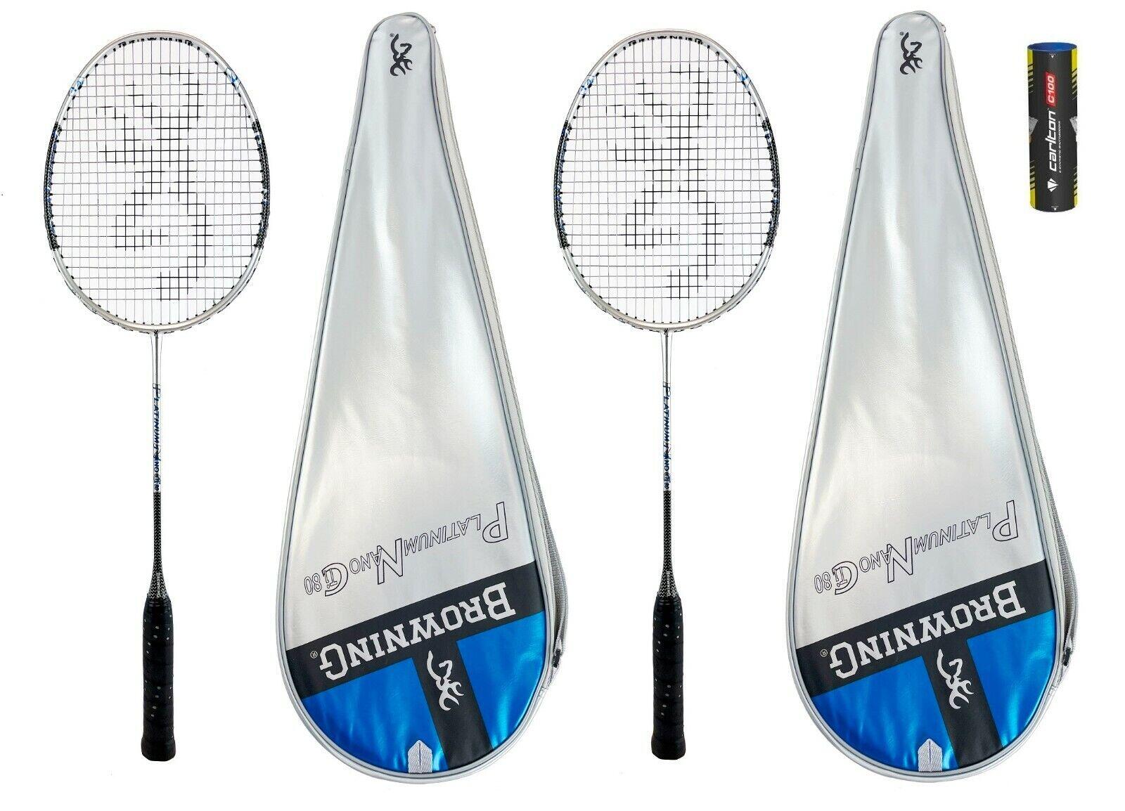 Browning Platinum Nano 80 Badminton Racket Twin Set, Covers &Shuttles 1/2