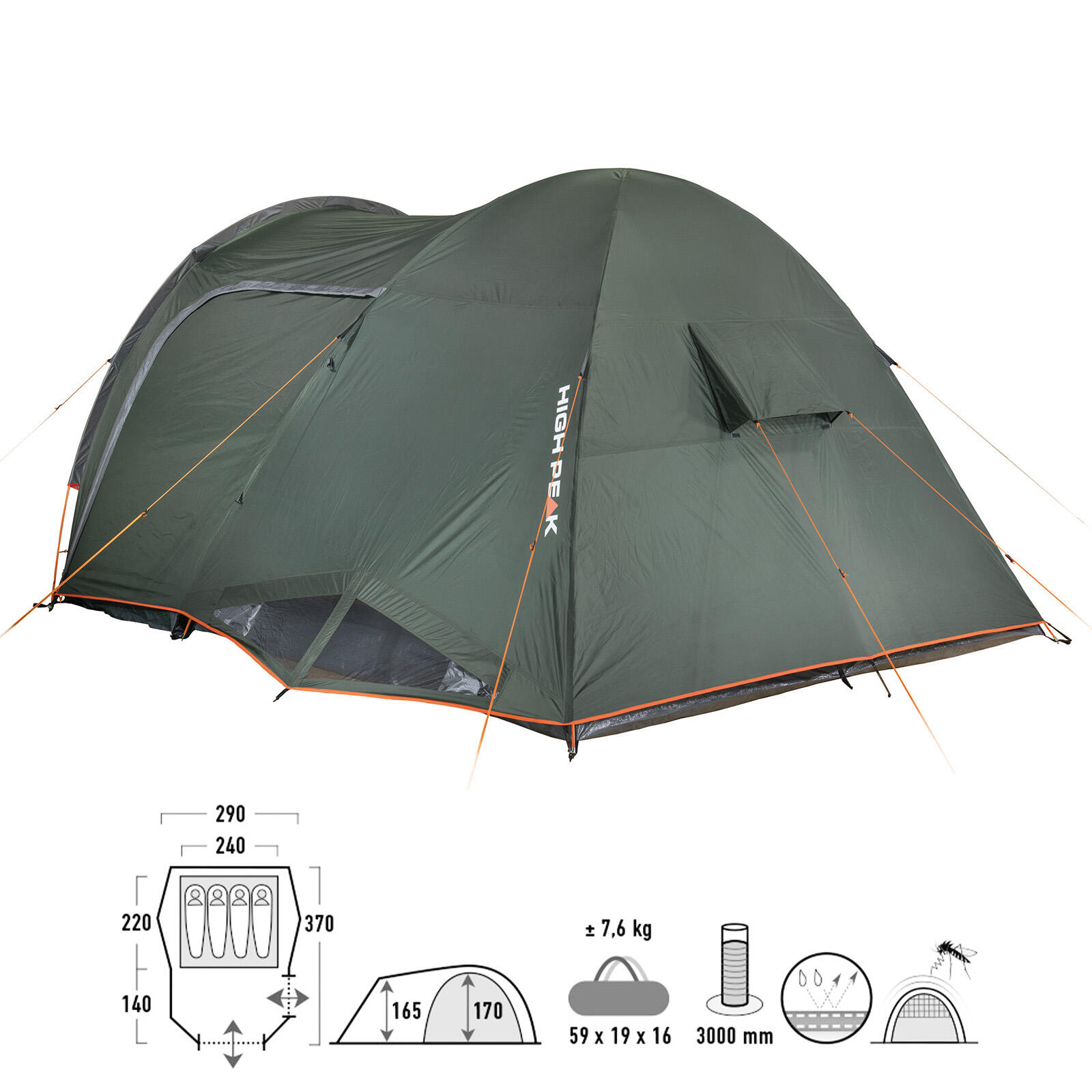 Koepeltent Tessin 4 persoons camping iglo tent familietent vestibule 2/8