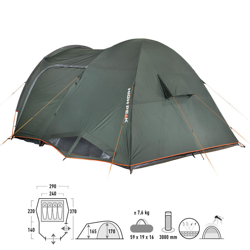 Koepeltent Tessin 4 persoons camping iglo tent familietent vestibule