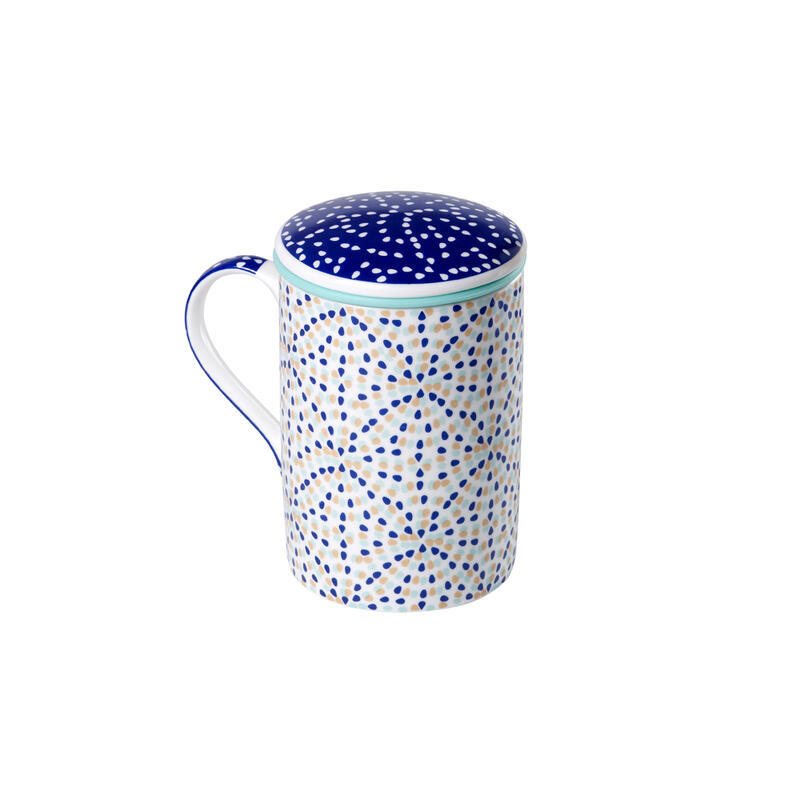 Tea Shop Taza de Té con filtro y tapa Mug Classic Seurat Taza de porcelana
