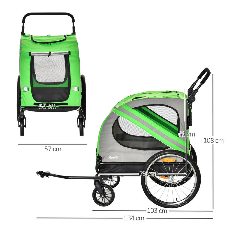 Booyah Strollers Remolque de bicicleta de bebé para niños y cochecito II  (verde)