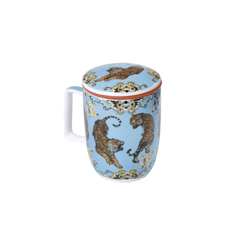 Tea Shop Taza de Té con filtro y tapa Mug Harmony Baagh Taza de porcelana