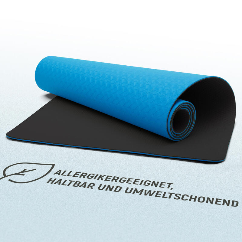 Yogamat met riem in blauw antislip, fitness en sportmat, pilates mat, sportmat