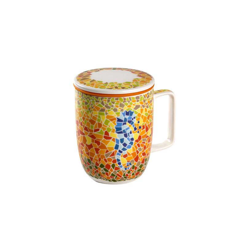 Tea Shop Taza de Té con filtro y tapa Mug Harmony Caballito Taza de porcelana