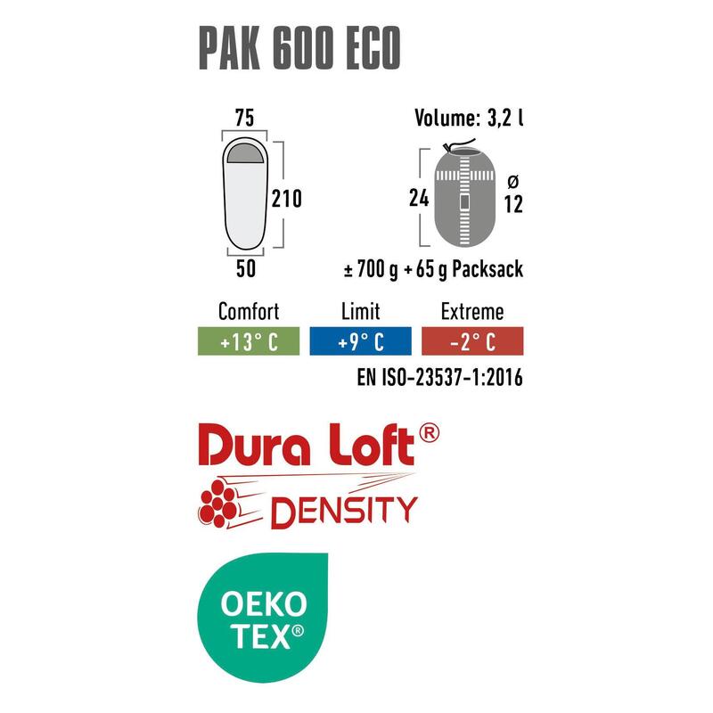 High Peak Pak 600 ECO, sac de couchage momie, polyester recyclé, sans PFC
