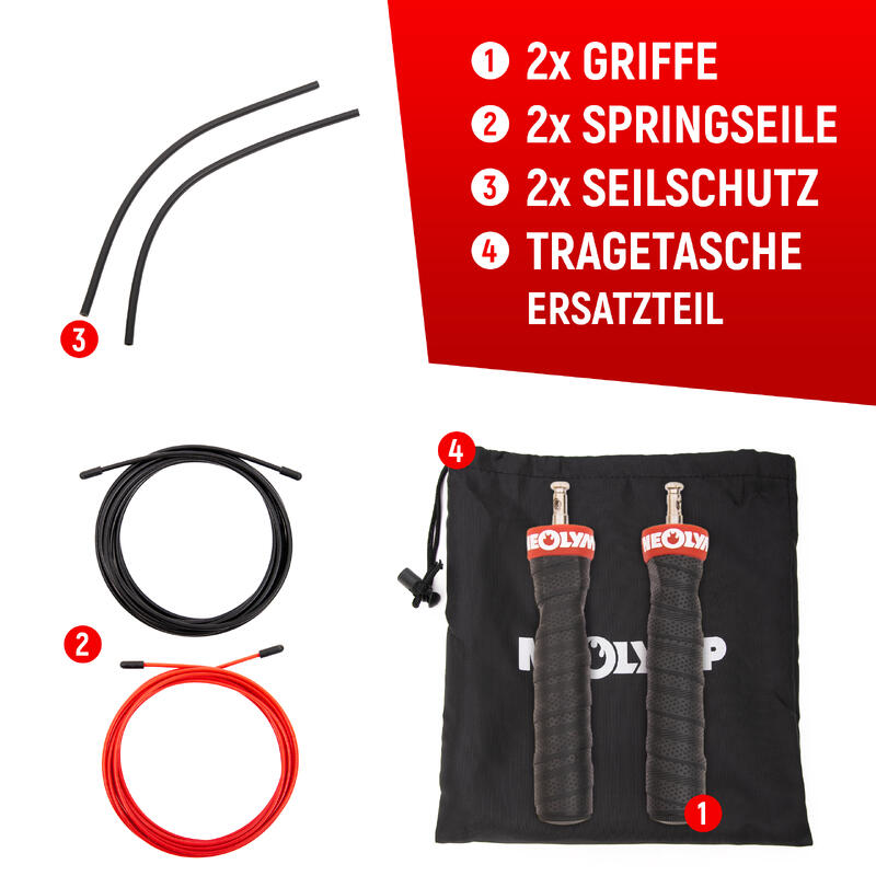 Springseil mit Kugellager, Gewichten und Anti-Rutsch Griffen - Speed Rope