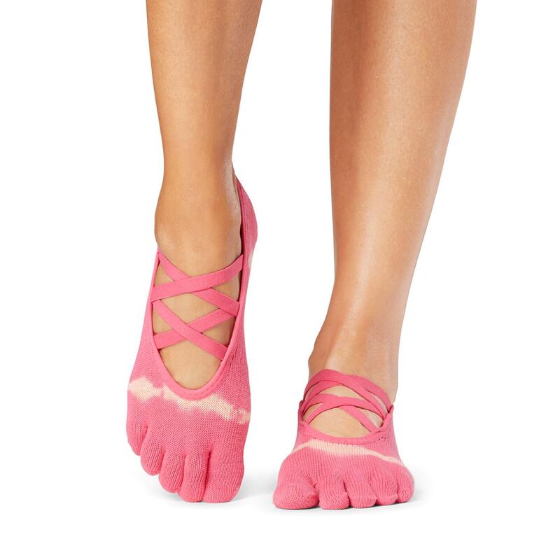 Grip Full Toe Elle Socks - Hot Pink Stripe Tie Dye