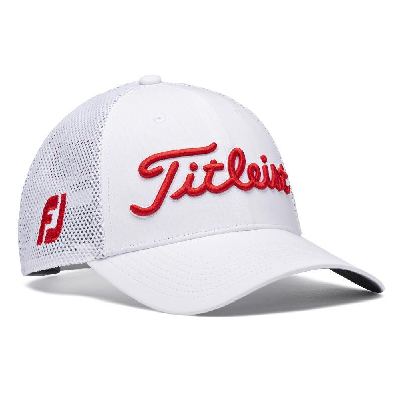 TOUR PERFORMANCE UNISEX LIGHTWEIGHT GOLF MESH CAP - WHITE/RED