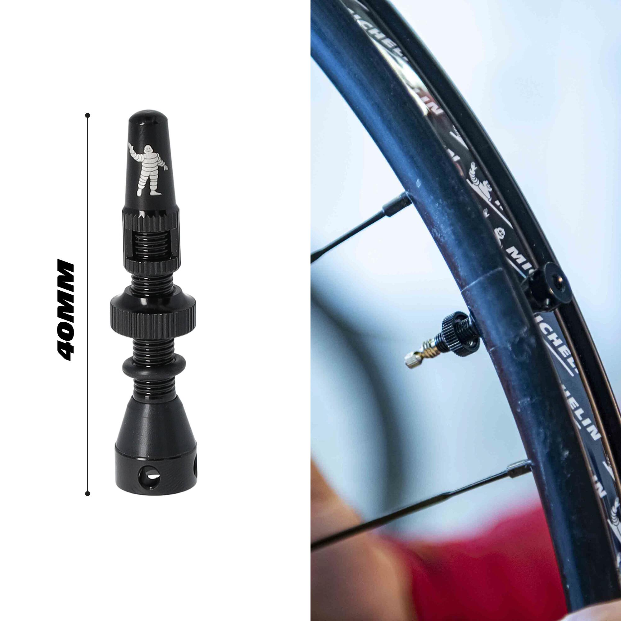Paire de valves tubeless Presta 40mm  capuchons intégrés avec démonte-obus MICHE 3/7