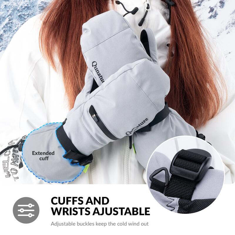 Gants de Ski Adulte QUNATURE Imperméables Écran Tactile Coton Épais S Gris