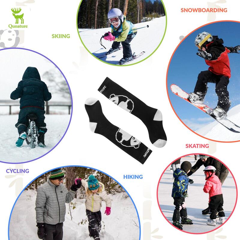 Chaussettes de Ski Enfant QUNATURE Motif Panda Laine Épais Thermique M Noir