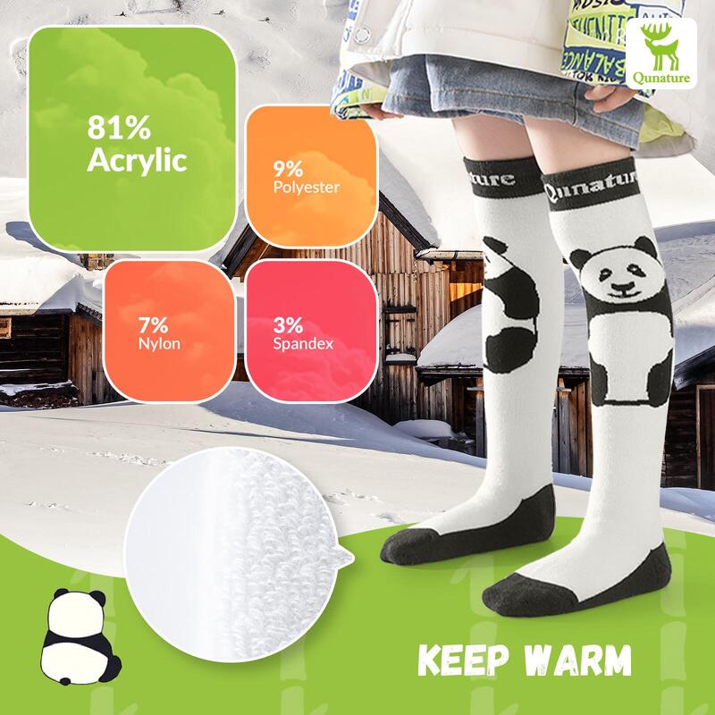 Chaussettes de Ski Enfant QUNATURE Motif Panda Laine Épais Thermique L Blanc
