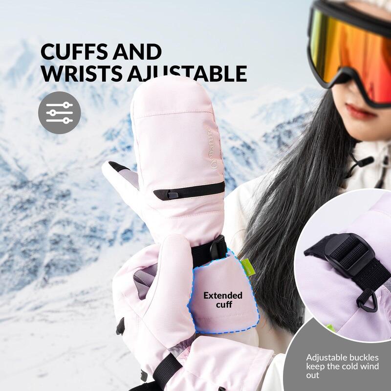 Gants de Ski Adulte QUNATURE Imperméables Écran Tactile Coton Épais L Rose