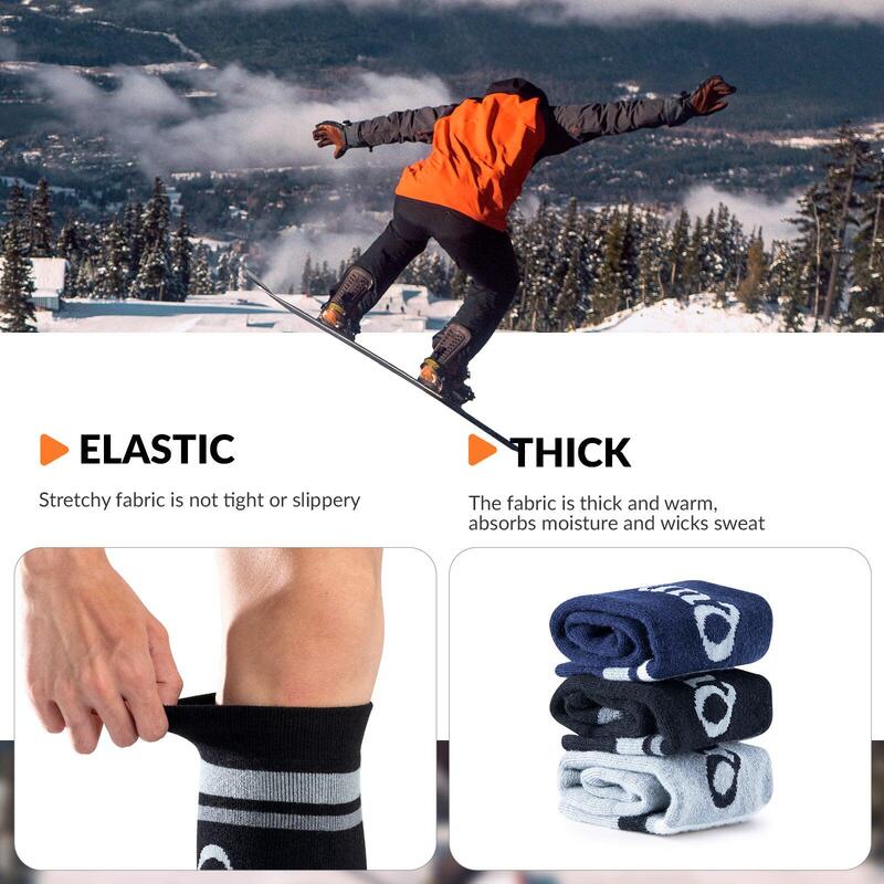 Chaussettes de Ski Enfant QUNATURE Laine Thermique Épais Hiver L Noir